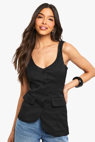 boohoo Dames Tailored Asymmetric Woven Waistcoat | Zwart | Maat: 42