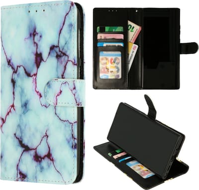 HB Hoesje Geschikt voor Apple iPhone SE 2022 & SE 2020 - Portemonnee Book Case met Print - Hoes met Pasjeshouder, Magneetlipje en Standaardfunctie - Marmer Steen