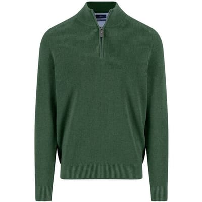 Fynch-Hatton Trui Troyer Zip Structure Supersoft Cotton Dark Leaf / male
