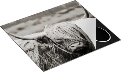 Chefcare Inductie Beschermer Schotse Hooglander Koe - Zwart Wit - 60x50 cm - Afdekplaat Inductie - Kookplaat Beschermer - Inductie Mat