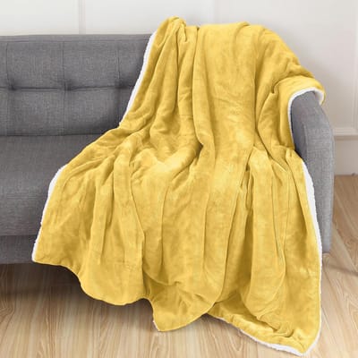 Elegant Comfort Omkeerbare, solide sherpa-deken, deken voor het hele seizoen - superzacht, gezellig en pluche - decoratieve plaid, perfect om te loungen, 127 x 152 cm, sherpa-plaid geel