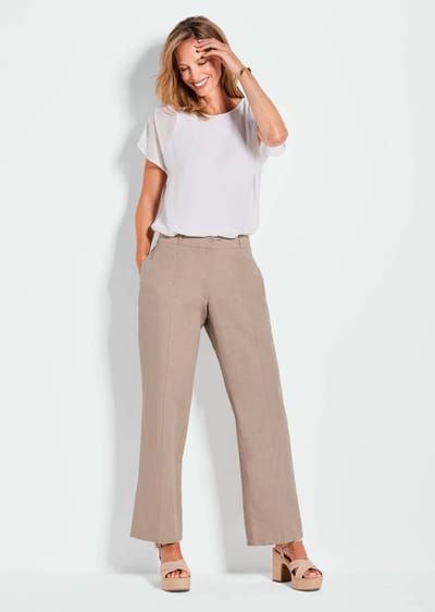 Wijde broek VERA in linnen-katoenmix - beige - Gr. 21 van Goldner Fashion
