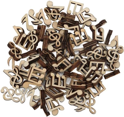 Decoratieset met 100 Onbewerkte Houten Muzikale Noten en Schijven voor Creatieve Knutselprojecten en Versieringen
