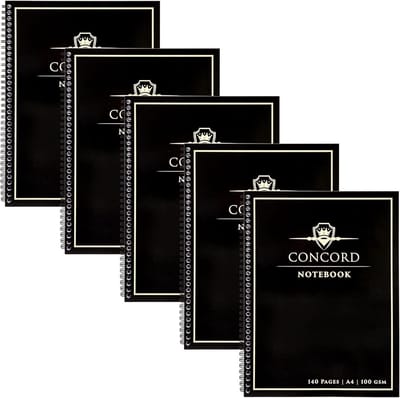 5-Pack A4 Wirebound Notitieblokken - 140 Vel - Ruim Lijnen - Zwart - Perfect voor School en Kantoor