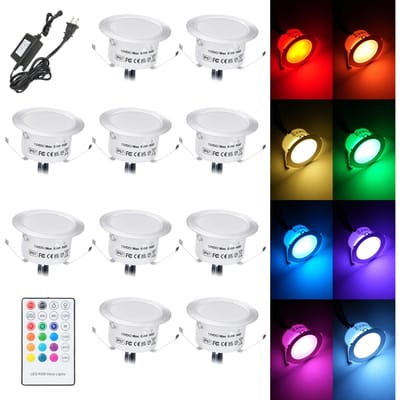 10-pack RGB LED-dekverlichting Dimbare kleurveranderende ondergrondse verlichting IP67 Waterdicht Buitenlandschap US Plug 10 Packs black