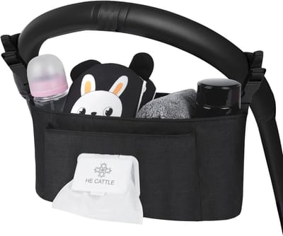 Organizer voor Kinderwagens met Opbergzak en Vochtige Doekjeshouder, Vouwbare Opbergtas voor Babywagens, Universele Geschiktheid voor Alle Kinderwagenmodellen