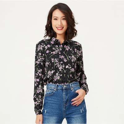 Recht gesneden shirt met bloemenprint