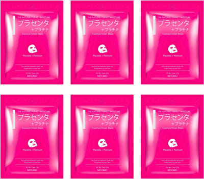 Mitomo Placenta & Platinium Gezichtsmasker - Gezichtmasker - 6 x 25g - Tissue Masker - Sheet Mask - Masker - Gezichtsverzorging