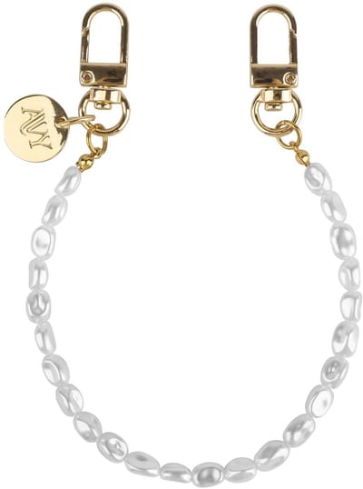 AVY Polsband Telefoonkoord | Perla Chic | Kort Koord | Universeel voor alle Hoesjes | Geschikt voor iPhone, Samsung en meer | 30CM | Parelstijl | Goud / Zilver