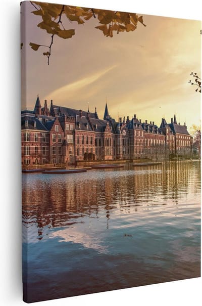 Artaza Canvas Schilderij Zwaan - 40x50 cm - Wanddecoratie Zonsondergang - Muurdecoratie Stad - Kamer Accessoires Skyline