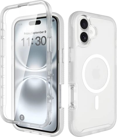 Hoesje met Ingebouwde Screenprotector Geschikt voor Apple iPhone 16 Plus - Compatibel met MagSafe / Qi2 - Full Protect - Schokbestendige Beschermhoes - Case Matte Transparant