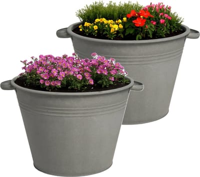 Mega Collections plantenpot/bloempot Farmer - 2x - zink - donkergrijs - D35 X H25 cm