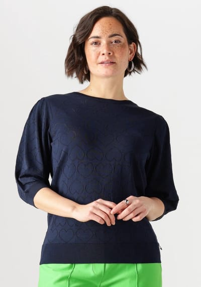 Jansen Amsterdam Judith Top Jk 136 Short Sleeve Tops & T-shirts Dames - Shirt - Donkerblauw - Maat XS