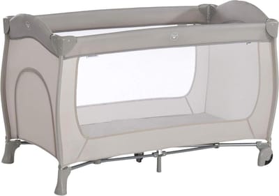 4-delig campingbedje voor baby's vanaf de geboorte tot 15 kg met zijopening, wielen en draagtas - beige