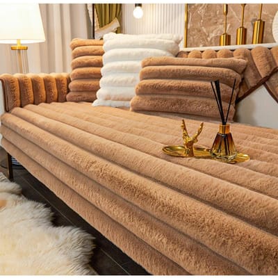 Verdikken Konijn pluche Bankhoes Antislip Hoes Zit Europese Bankhoes Bankhanddoek voor Woonkamer Decoratie 70x70CM 1pcs bruin