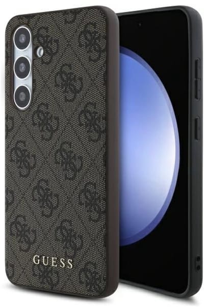 Guess S24 FE Serie - Hardcase Telefoonhoesje - Bruin - Metallic Gouden Logo - Eco-leer