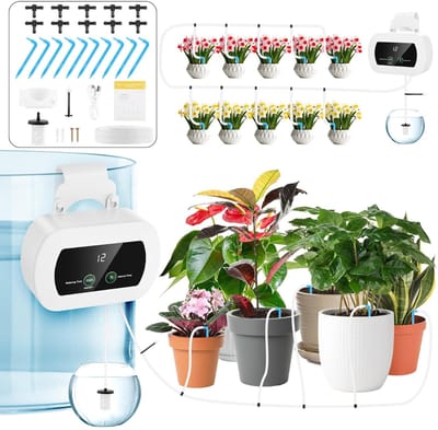 Automatische irrigatieset voor vazen, 300 modi, automatische druppelirrigatieset, oplaadbaar, voor 10 kamerplanten, balkon - broeikas