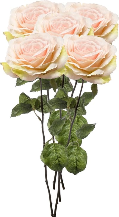 Emerald Kunstbloem Roos Laurie tak - 5x - 57 cm - licht roze - Kunst zijdebloemen