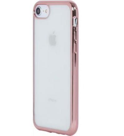 Bigben Connected, Hoesje geschikt voor iPhone 6 / 7 / 8 / SE 2020 - Goud Metalen Rand, Transparant