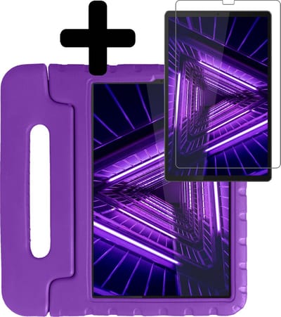 Hoes - Geschikt voor Lenovo Tab M10 FHD Plus (2e / 2nd Generatie) - Met Screenprotector - Kinderhoes Shockproof Bumper - Kidsproof Case - Tablet Hoesje - Kinder Hoesje Cover - Paars