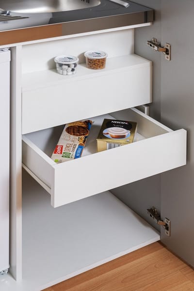 Goedkope keuken 104 cm - mini keuken met apparatuur Peter - Wit/Wit - elektrische kookplaat - koelkast - kleine keuken - compacte keuken - keukenblok met apparatuur