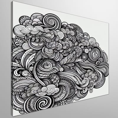Doodle zwart wit schilderij | Monochrome meesterwerk: monochrome creaties met pen en papier | Kunst - 40x40 centimeter op Canvas | Foto op Canvas