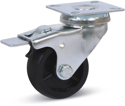 Zwart PP zwenkwiel geremd met topplaat - 50mm - 50kg