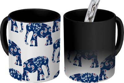 Magische Mok - Foto op Warmte Mokken - Koffiemok - Olifant - Dier - Patroon - Magic Mok - Beker - 350 ML - Theemok