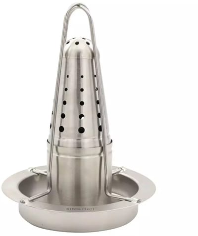 Kinghoff KH1880 - Kippenbraadrek Standaard van RVS - Grillstandaard met Kruidenhouder - Geschikt voor Oven, BBQ en Kampvuur - Ø18 cm, Hoogte 23 cm - Kiprooster - Kippenrooster