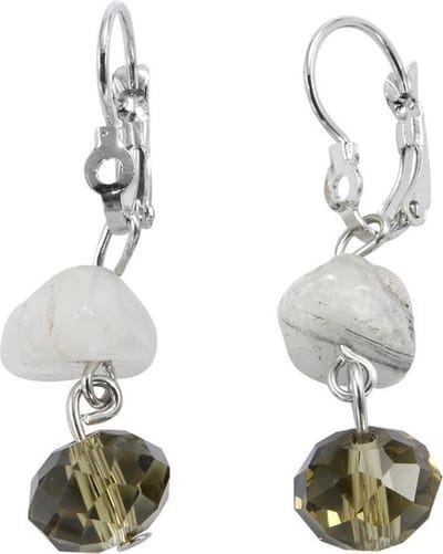 Behave - Oorbellen hanger beige glas edelsteen - Natuurlijke stijl 4 cm
