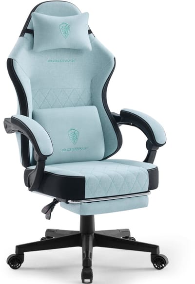 Dowinx Ergonomische Bureaustoel / Gamingstoel – Pocketveren Zitkussen – Dubbel gevoerde Rugleuning & Verstelbaar Lendenkussen – Met Armleuningen en Voetensteun – PU-leer – Mintgroen