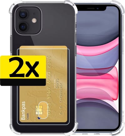 Hoesje - 2 Stuks - Geschikt voor Apple iPhone 11 - Met Pashouder en Kaarthouder - Telefoon Hoes Shockproof - Siliconen Case - Back Cover - Shock Proof - Pasjes Houder - Telefoonhoesjes - Transparant