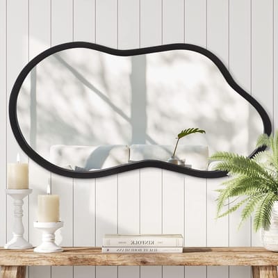 Moderne Onregelmatige Wandspiegel met Houten Frame voor Badkamer, Slaapkamer en Woonkamer - Asymmetrisch Ontwerp