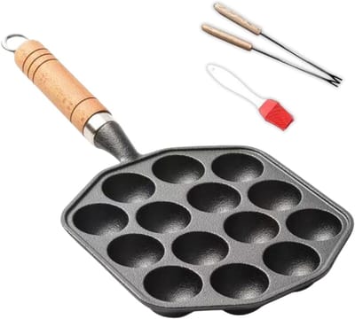 Takoyaki Pan - Poffertjes Maker - Japanse Snacks Maken - 14 Gaten Anti-aanbak - Complete Set - Zwart