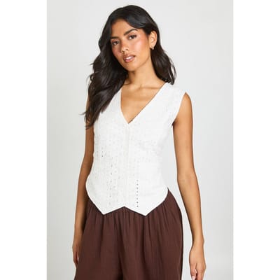 boohoo Dames Broderie Gilet Met V-hals | White | Maat: 6