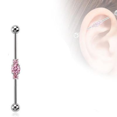 Industrial piercing 3cluster steentje - roze - LMPiercings