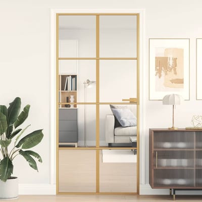 vidaXL - Binnendeur - smal - 93x201,5 - cm - gehard - glas - en - aluminium - goudkleur