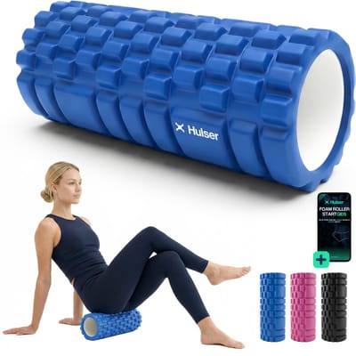 Hulser Foam Roller 33 cm – Massage roller – Fitness en Yoga foamroller – Blauw – Met digitale startgids - Voor triggerpoint massage - Grid Trigger