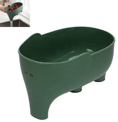 1 stuk - Afdruipmand - Opbergmand voor het wassen van groenten en fruit - Afdruipmand in olifantvorm - Multifunctionele afdruipmand voor eten en groenten - Afdruiprek - Groen - 22*10*14 cm - Geschikt voor keuken en woonkamer