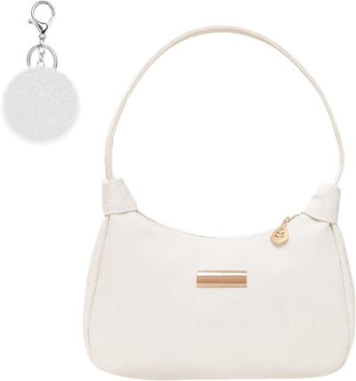 Nylon Schoudertas met Pompon Sleutelhanger en Ritssluiting voor Dames - Y2K Stijl Onderarmtas - Mini Handtas - Geschikt als Kerstcadeau, Verjaardagscadeau en Jubileumcadeau.