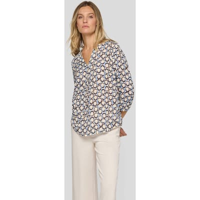 Tuniek van pure viscose met grafische print - gebroken wit / blauw / bruin - Gr. 40 van Goldner Fashion