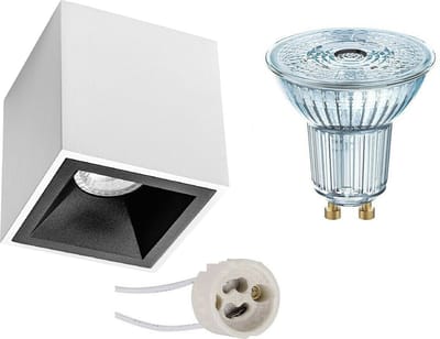 OSRAM - Opbouwspot Set - Parathom PAR16 940 36D - Proma Cliron Pro - GU10 Fitting - Dimbaar - Opbouw Vierkant - Mat Wit/Zwart - 3.7W - Natuurlijk Wit 4000K - Verdiept - 90mm