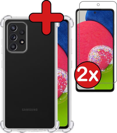 Hoesje - Met Screenprotector - 2 Stuks - Geschikt voor Samsung Galaxy A52s 5G - Sterk & Shockproof - Back Cover - Siliconen Case - Telefoon Hoes - Shock Proof - Telefoonhoes - Transparant