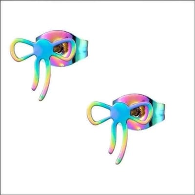Aramat Jewels | Oorbellen | Hippe Stalen strikjes oorbellen | Regenboogkleur-10mm | |10mm | Staal | Kinderen, Volwassenen | Verkleurd niet
