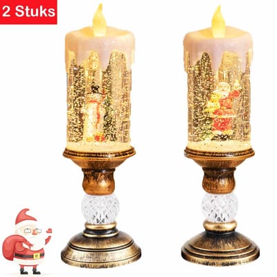 Meedeer Kerstkaarsen 2 Stuks-Elektronische vlamloze kaarsen-kerstman LED kaars licht-batterij aangedreven kerst thema kaarsen nachtlampje voor festival cadeau kerstversiering-woondecoratie（Het vlamgedeelte geeft geen licht af.）