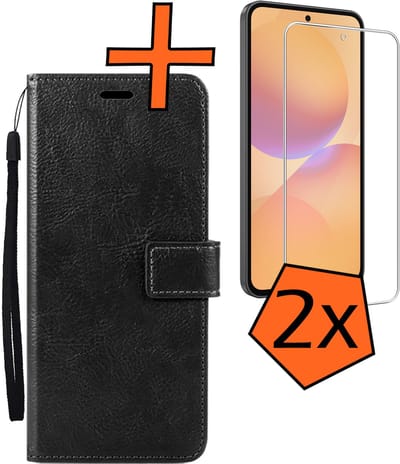 Hoes - Met 2x Screenprotector - Geschikt voor Samsung Galaxy A36 - Luxe Pasjeshouder - Bookcase Portemonee - Flip Case - Kunstleer Book Case - Flipcase Hoes - Book Cover - Walletcase - PortemonneeHoes - Zwart