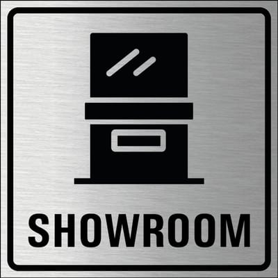 Showroom bordje, geborsteld aluminium 100 x 100 mm