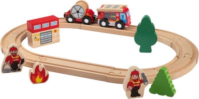 Houten treinbaan - Treinbaan - Hout - Brandweer - Brandweer speelgoed - Treinbaanset - VI Online Products
