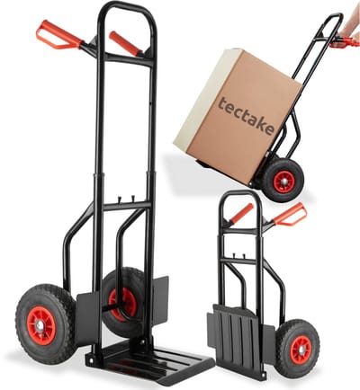 tectake® Steekwagen - Inklapbaar - Transportkar met stalen frame - Luchtbanden - Belastbaar tot 200 kg - Transporter voor kratten, dozen, verhuizing