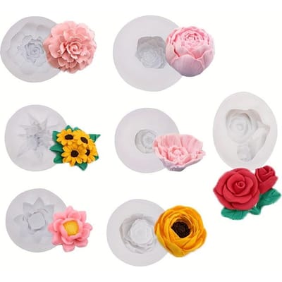 7 stuks/set Bloem siliconen mallen Gemakkelijk te ontvormen, Geschikt voor DIY Aromatherapie Kaarsen chocolade snoep en Fondant Bakgereedschap 7pcs white